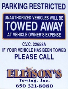 Ellison's Towing will provide tow away signs for private property towing.